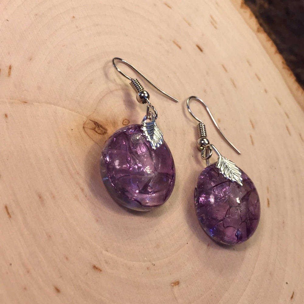 Handmade purple earrings New sparkly shiny dangle - Picture 4 of 8